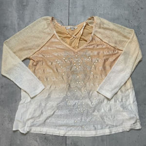 Miss Me Blouse Sz XS Embellished Aztec Ombre Longsleeve Top Split Back Tunic EUC